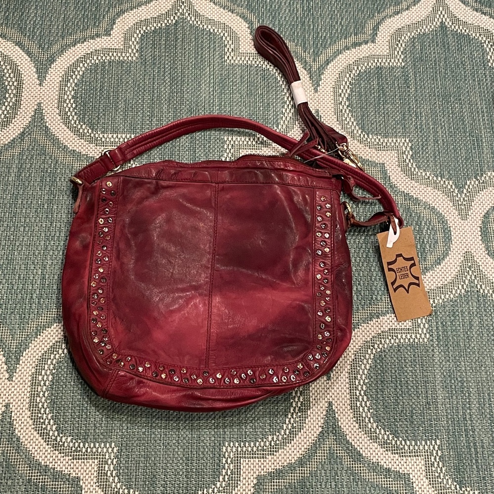 New 5th Avenue Red Large Leather Purse with Studs